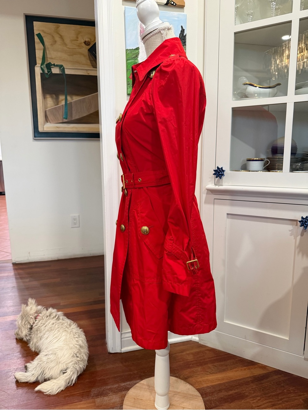 Burberry Red Double-Breasted Trench Coat with Gold Buttons - Picture 9 of 10